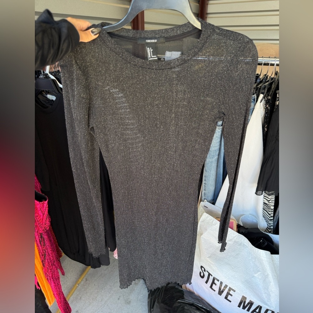 Zara Metallic Long Sleeve Dress